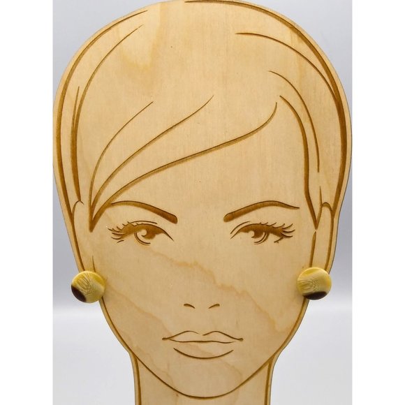 Vintage Neutral Button Earrings, Beige and Brown Lucite Studs - Picture 1 of 3